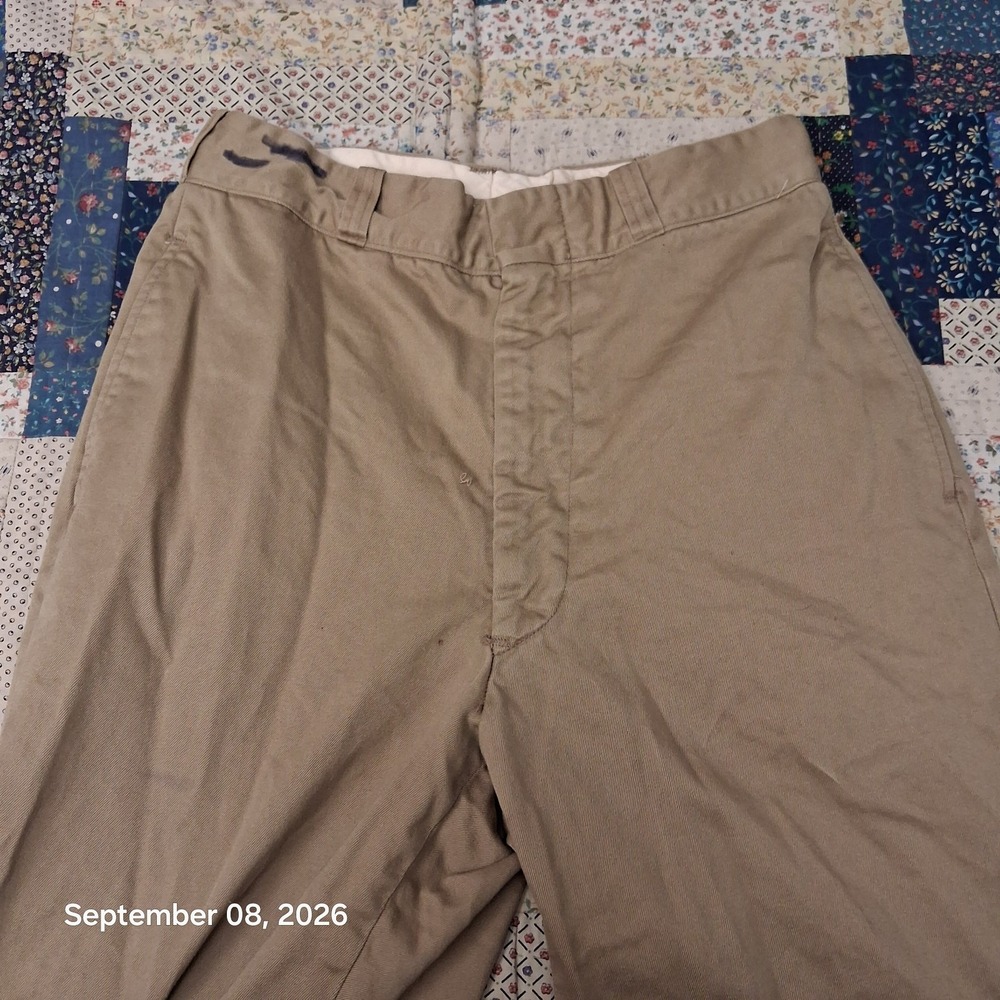 True Vintage 60s US Military Khaki Chino Trousers Mens Fits 28x28 1969